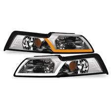 Topline For 1999-2004 Mustang Switchback Sequential LED Strip Headlights Chrome