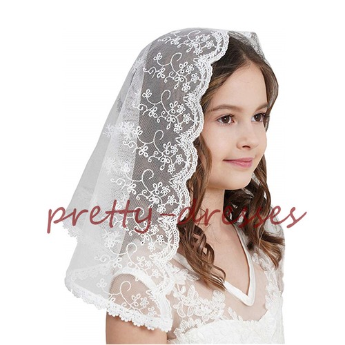 D Shape Veils Mantilla Church Catholic chapel Lace White Child First communion - Picture 19 of 24