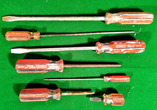 Collection of 7 STANLEY Red and clear Handled Screwdrivers 6 Bladed,  1 Philips