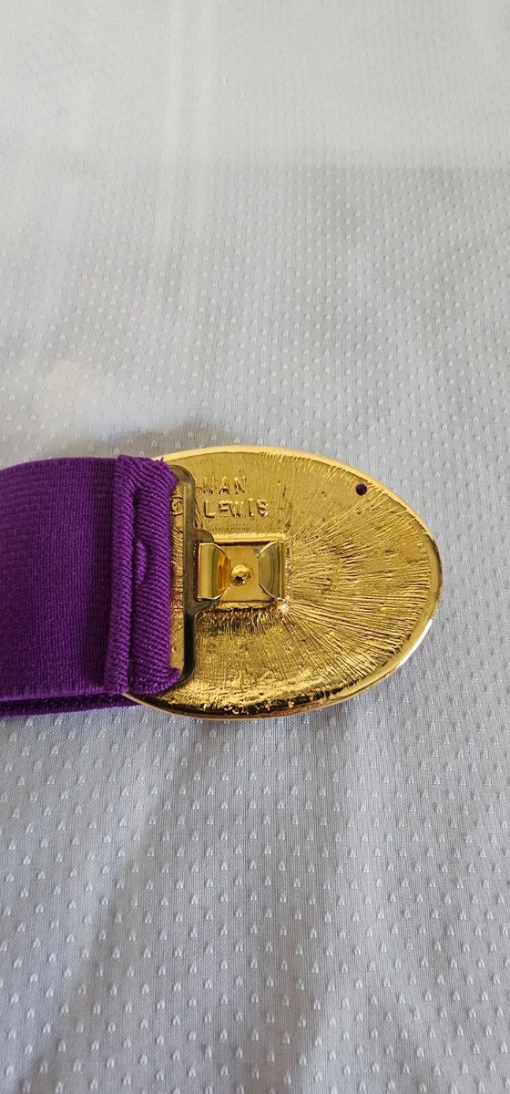 Nan Lewis Purple Stretch Belt with Gold Swirl Buckle Nan Lewis Stretch Waist Belt Enamel Purple Gold Tone Vintage  main image 2