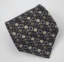 Joseph  Feiss Silk Tie Black Gold Blue Geometric Men Necktie 57 x 3.7/8