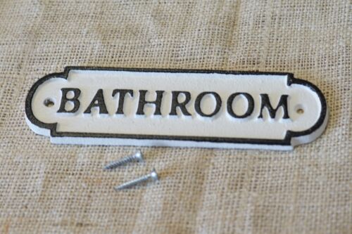 CAST IRON BATHROOM Sign Style Cast Iron Door Restroom Lavatory Black & White - Picture 1 of 8