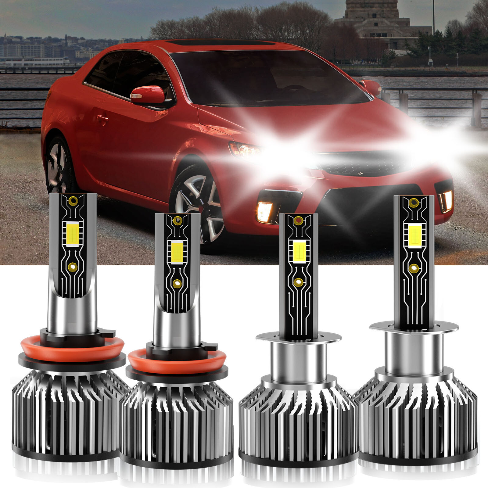 For Kia Forte Koup 2010-2016 4X H1 H11 LED Headlight Bulbs Super Bright 6500K