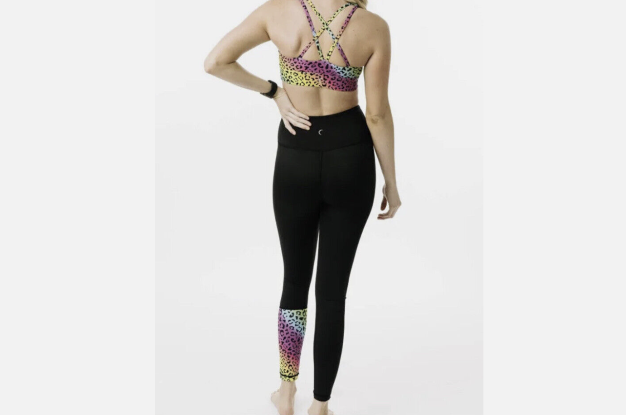 Leggings Zyia Active Negro Arco Iris Leopardo Ligero N Ajustado Recorte High Rise Talla 12-image