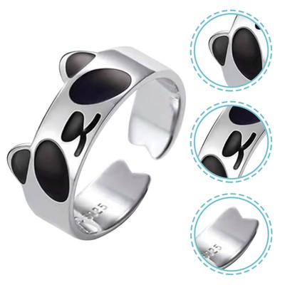  Emaille Panda Ring Fräulein Mann Frauen Ringe Einstellbarer Offener