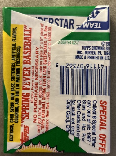 1987 Topps Baseball Card Wax Pack Andre Dawson Cubs Card Showing Top Front - Picture 2 of 2