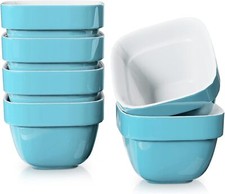 Juego de tazones para hornear de cerámica cuadrados de 4 oz (6) azul - caja fuerte para horno/MW/DW - pudín/natillas/postre