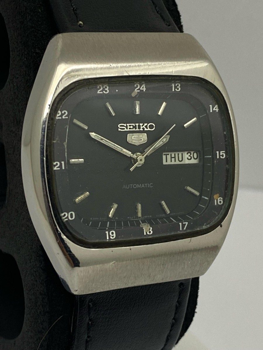 Rare Vintage Seiko 5 6309-523A Black T.v Dail Automatic Wrist