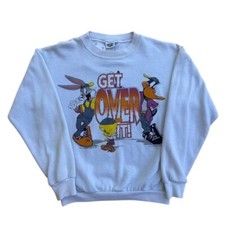 90s Vintage Looney Tunes Sweatshirt Get Over It Cartoon Graphic Crewneck Small