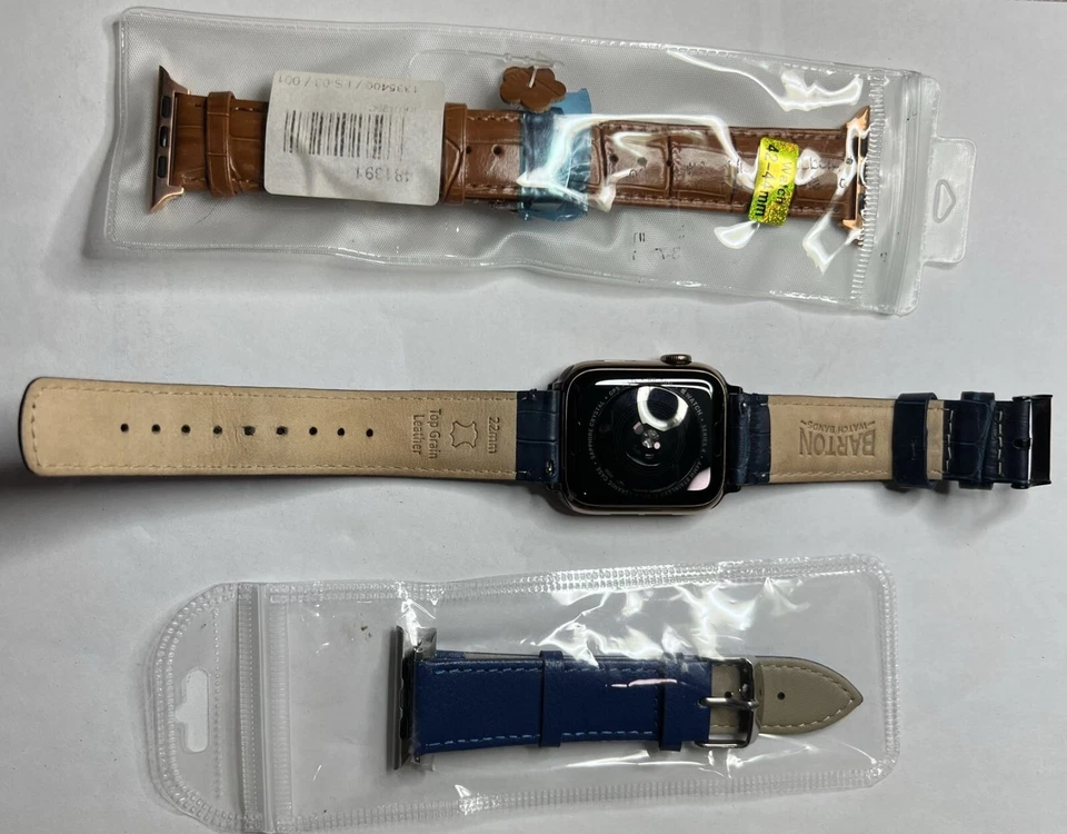 Apple Watch Series 4 GPS+LTE 44MM Gold Stainless Steel MTV72LL/A 3 Leather Bands - Image 4 of 4