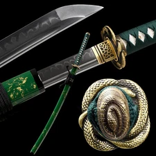 Japanese Samurai Katana Sword Clay Tempered T10 Steel Full Tang Snake Theme