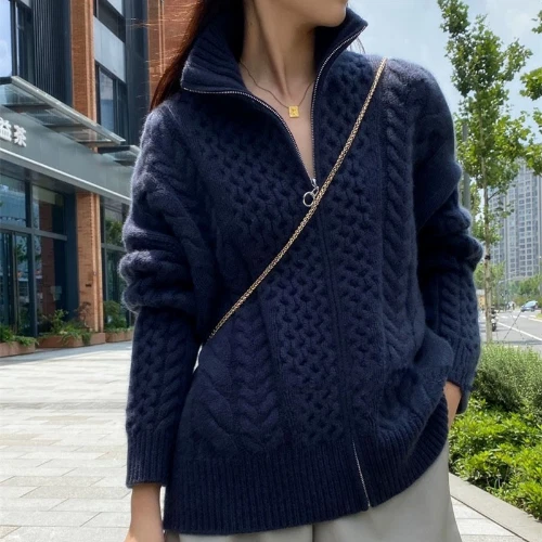 Cashmere Sweater Women's Turtleneck Zipper Sweater Cardigan Slouchy and Loose🎁 - Bild 4 von 7
