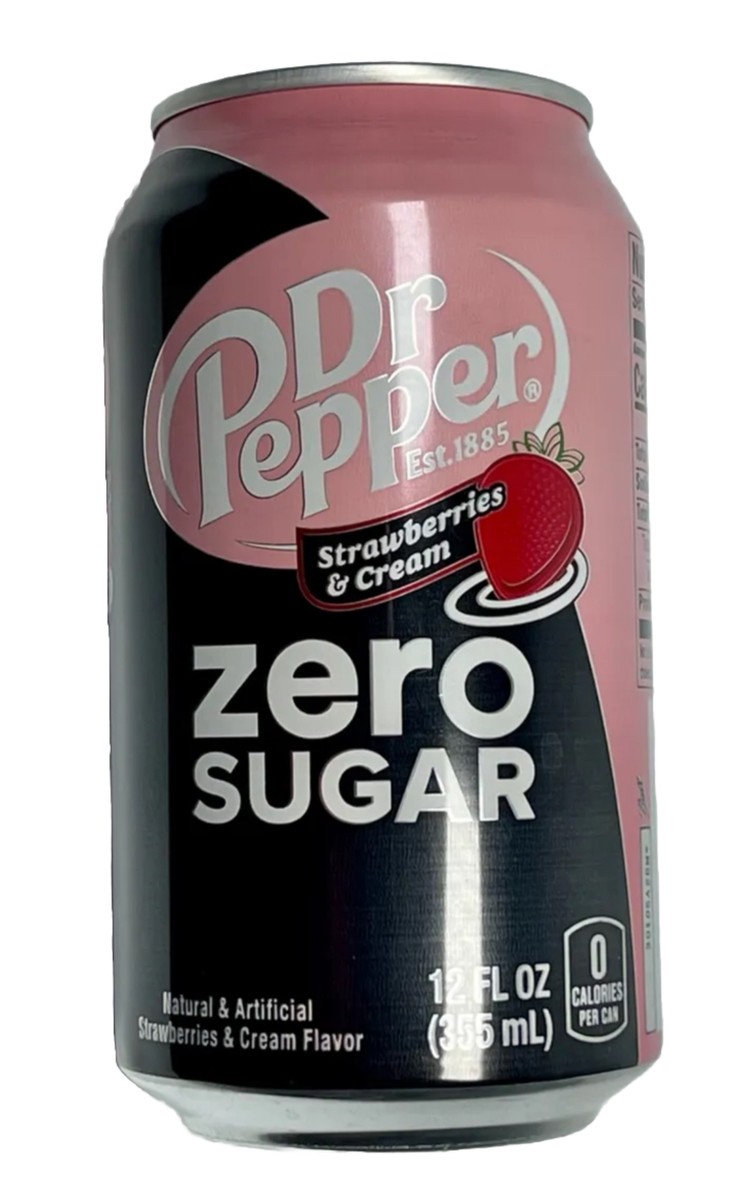 Strawberries & Cream Dr Pepper ZERO SUGAR Soda Can, 12 oz