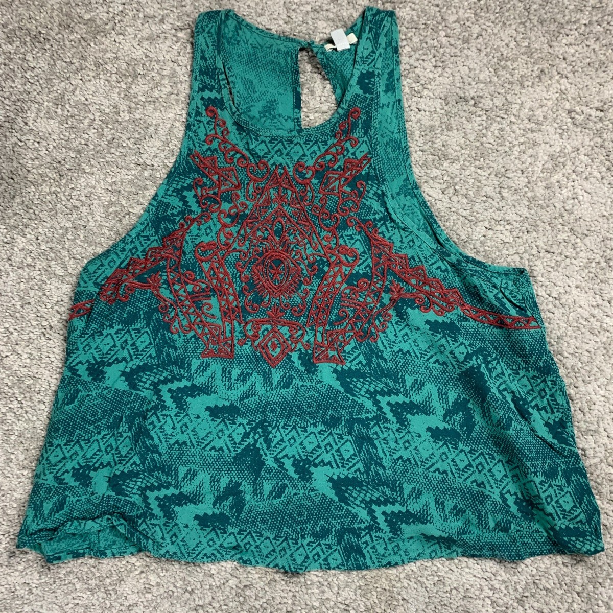 Ecote Top Medium Aztec Embroidery Oversized Crop Tank Racerback