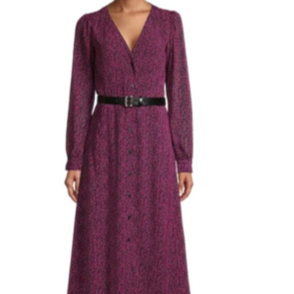Michael Kors- Kate micro giraffe print Midi dress LONG SLEEVE XL color  CERISE