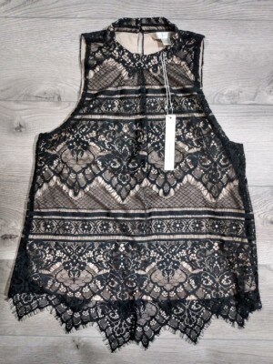 Lauren Conrad Sleeveless Black Lace Lined Mockneck Blouse Womens Extra Small NWT