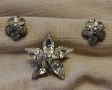 Vintage Eastern Star Earrings and Pin Rhinestone and Enamel Accents 