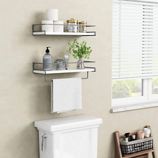 White Storage Floating Shelves with Towel Rack Over Toilet Bathroom Organizer