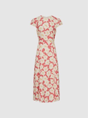 Reiss Womens Coral LIVIA PRINTED CUT OUT BACK MIDI DRESS UK Size 14 | eBay