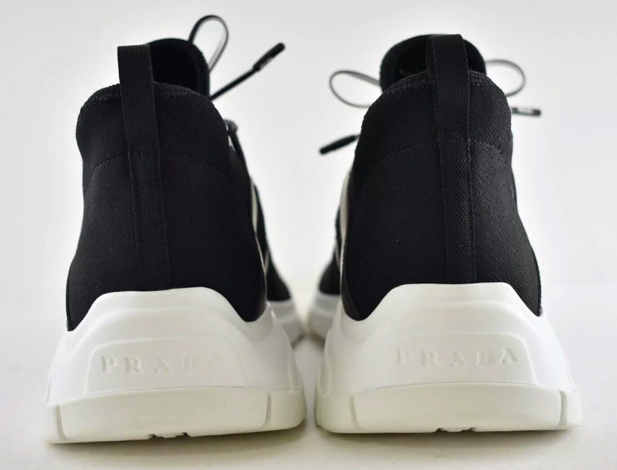 Prada Mens XY Logo Sock Black White Knit Flat Trainer Sneaker UK
