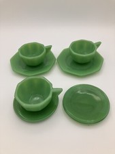 Akro Agate Jadeite Slag Glass Children's Tea Set 7 Pieces