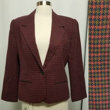Vintage 90s y2k Grunge Red Green Holiday Houndstooth Wool Blend Blazer Woman's M