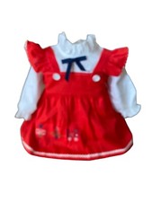 Vintage Red Embroidered Pinafore over White Ruffled Toddler Girl Dress 2 T