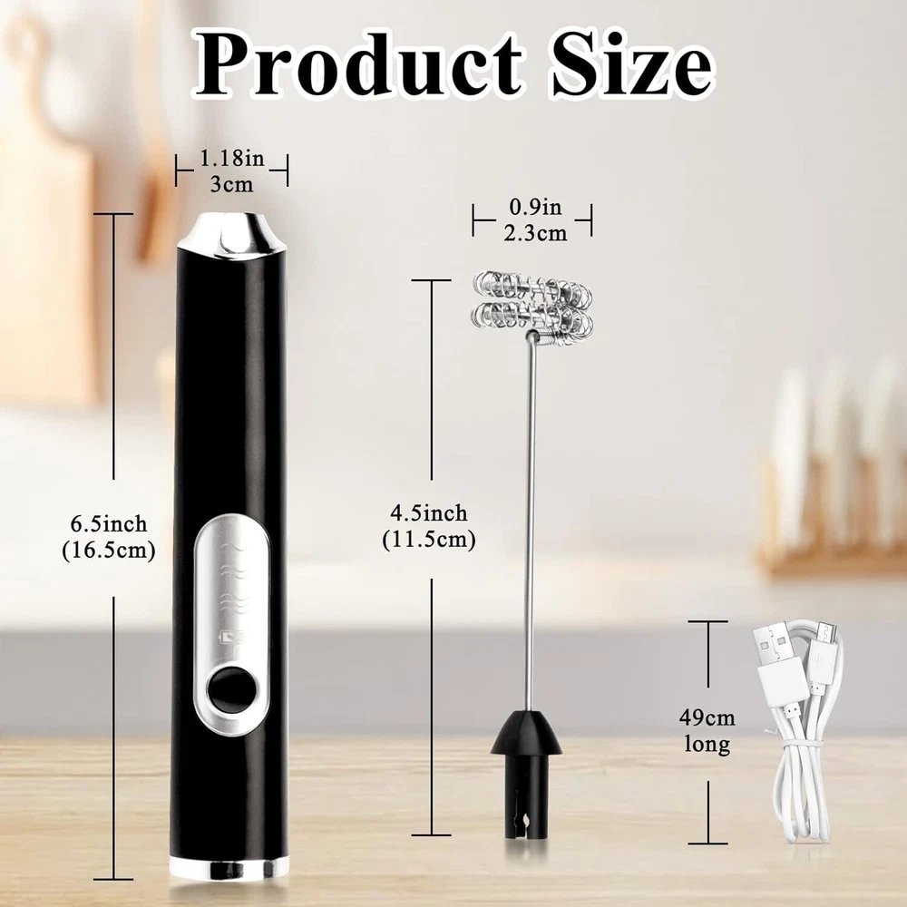 Milk Frother Handheld Double Whisk Foam Coffee Maker USB Rechargeable Electric