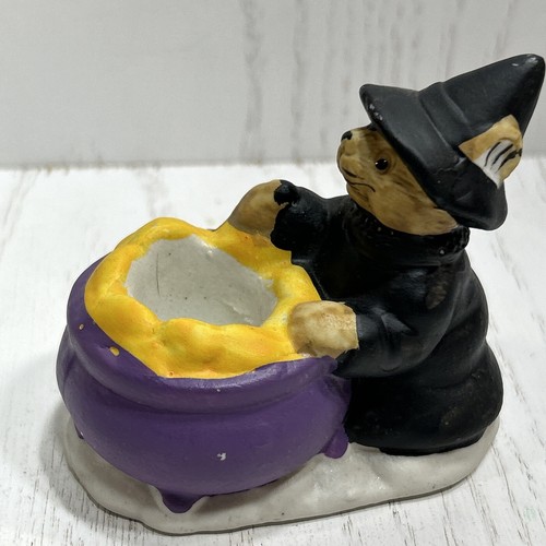 Set Of 2 Vtg Halloween Bear Witch Taper Candle Holder & Candle Topper Ghost(b-w) - Picture 3 of 13