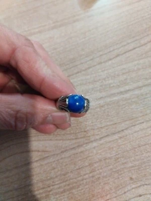 Bague Argent Avec Bille Lapis Lazuli Taille 54 Ancienne - Photo 1/4