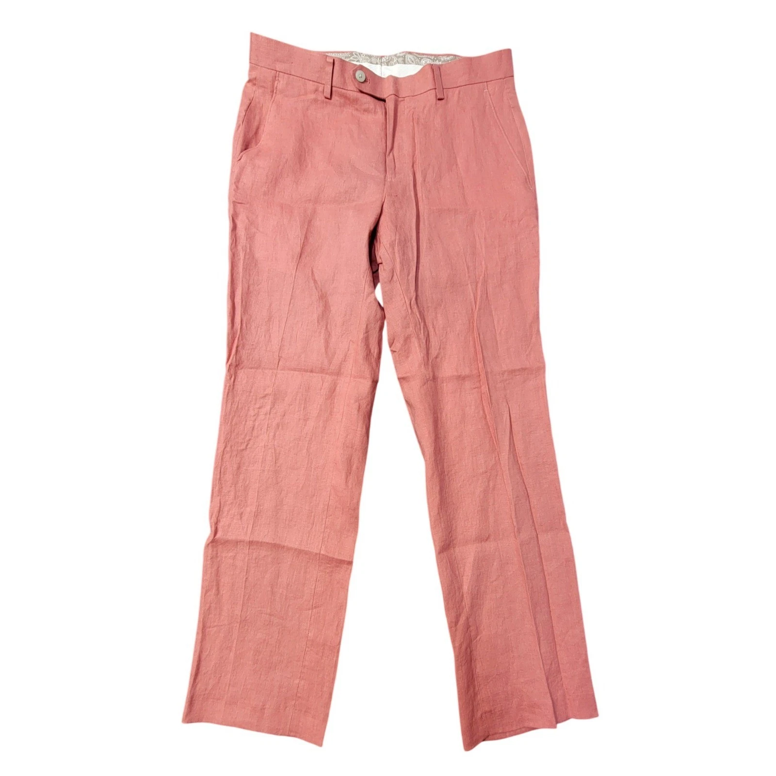 NWT $125 Lauren Ralph Lauren Black Label Pink Salmon Linen Pant 32x30 Ultra Flex