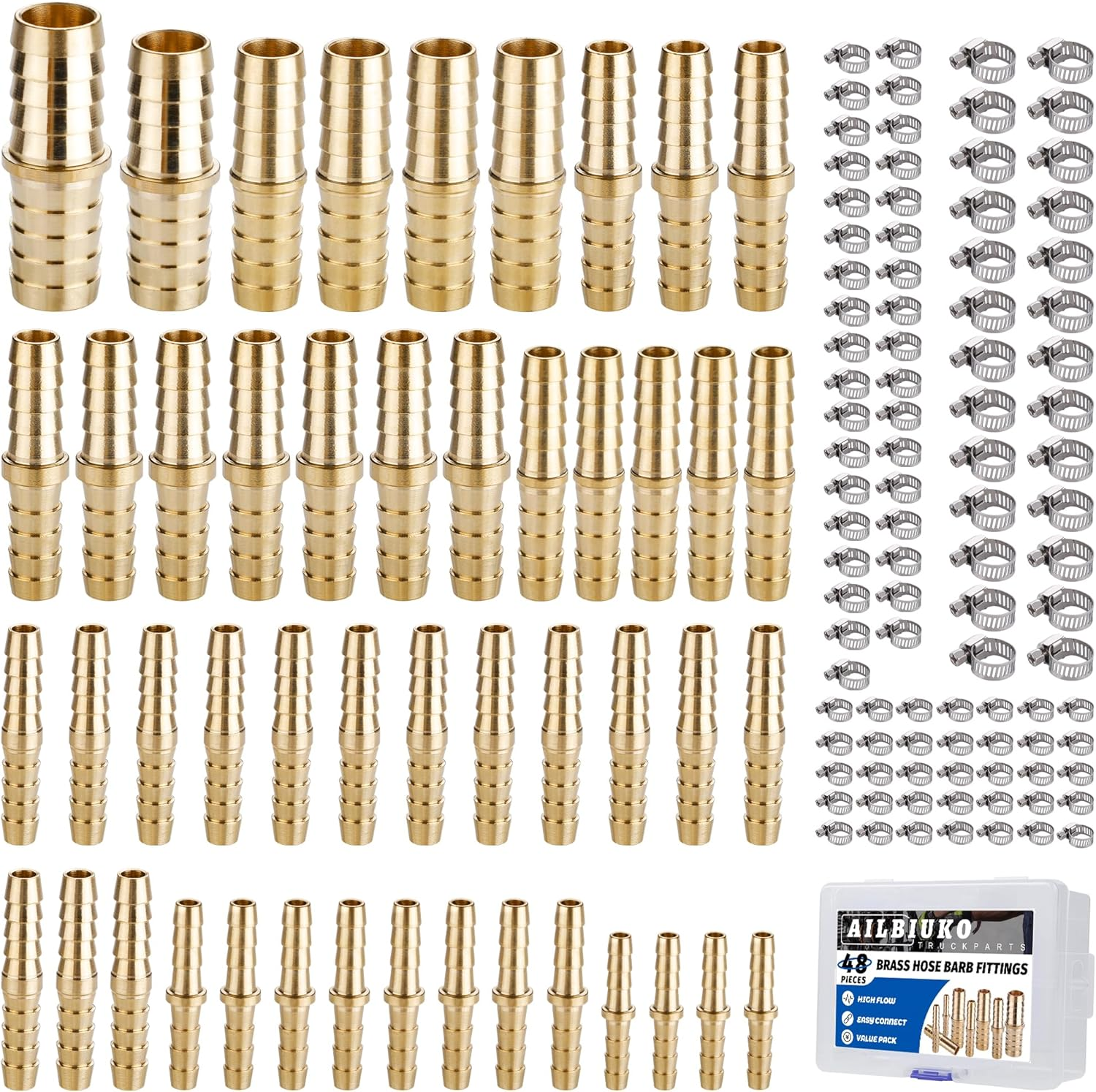 48PCS Brass Hose Barb Fitting,Barb Splicer Mender Hose Fittings 1/8