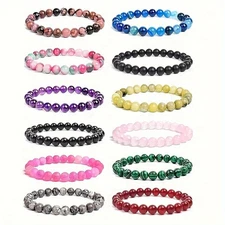 12Pcs Semi-precious Gemstone Beaded Stretch Bracelet Bohemian Style Jewelry Gift