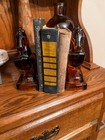 Vintage L E SMITH~ Amber ~Glass Rearing Horse 2 Bookends 1940's — photo 1
