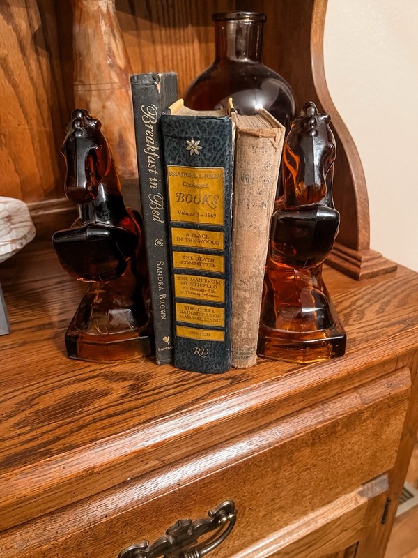 Vintage L E SMITH~ Amber ~Glass Rearing Horse 2 Bookends 1940's