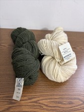 Vtg NOS Lot Of 2 Raumagarn Norwegian Wool Yarn NORSK Skeins 1 Green & 1 Cream
