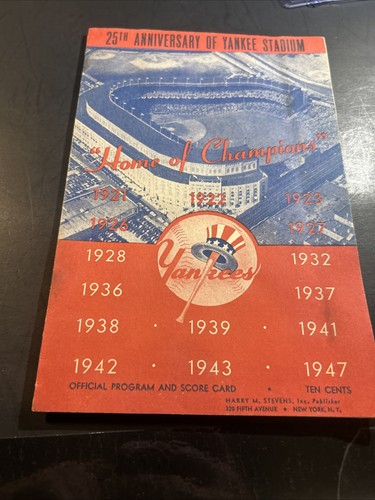 1948 New York Yankees 25th Anniversary Program Score Card Vs Philadelphia