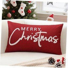 Christmas Throw Pillow Cover 12x20 20" x 12" Pack of 1 Merry Christmas Red