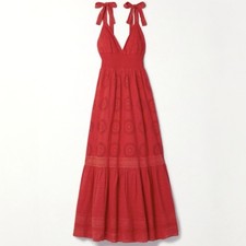 Alice + Olivia Eyelet A-Line Maxi Dress Size 0 Cotton Linen Blend