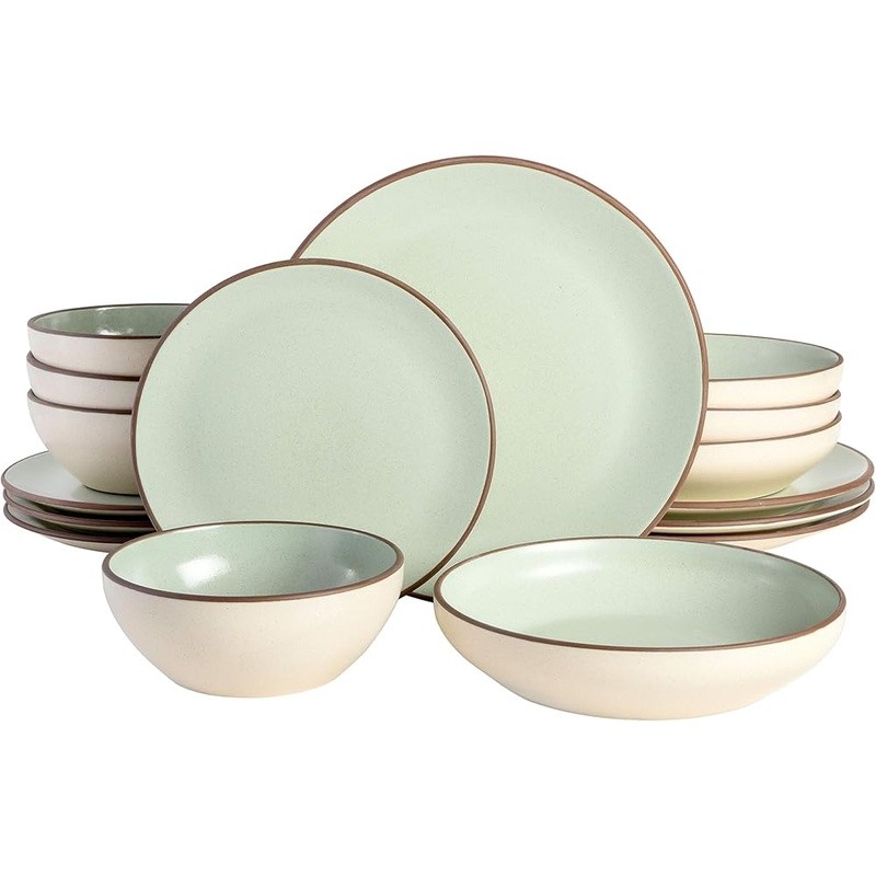 Service 4 Unique Reactive Glaze Stoneware Bowls Plates