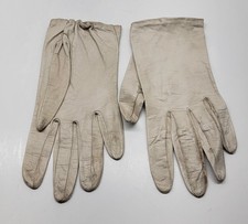 Vintage Women's Gloves Cream Grandoe Leather 6-1/2 USA Driving Gloves