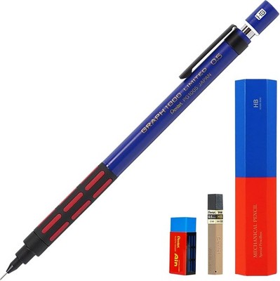 Pentel GRAPH1000 Limited 0.5mm Retro Blue Red Mechanical Pencil Set Japan