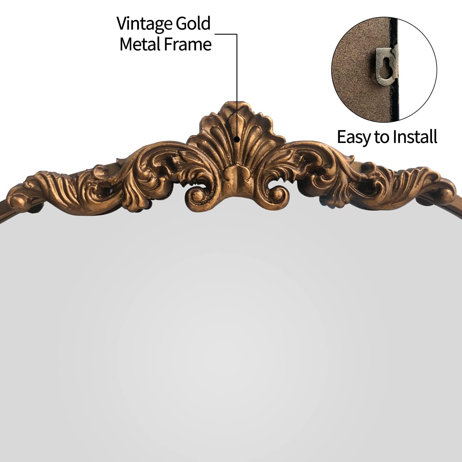 Arched Mirror,Gold Traditional Vintage Ornate Baroque Mirror,Antique Brass