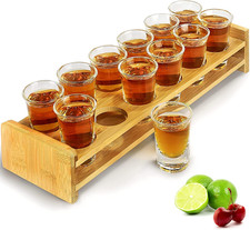 Shot Glasses Set 12Pcs 30Ml/1Oz Shot Glass Tray Holder Organizer Straight Thick