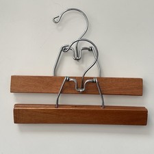 2 Wooden Clamp Hangers Pants And Skirts Matching Pair Vintage Vibes 9in wide 