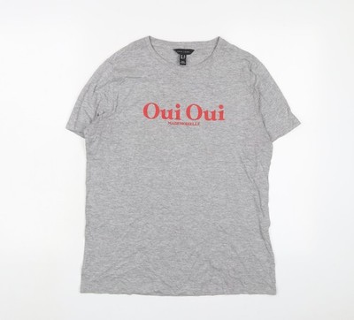 New Look Damen Grau Baumwolle Basic T-Shirt Größe 10 Rundhalsausschnitt   Oui Oui