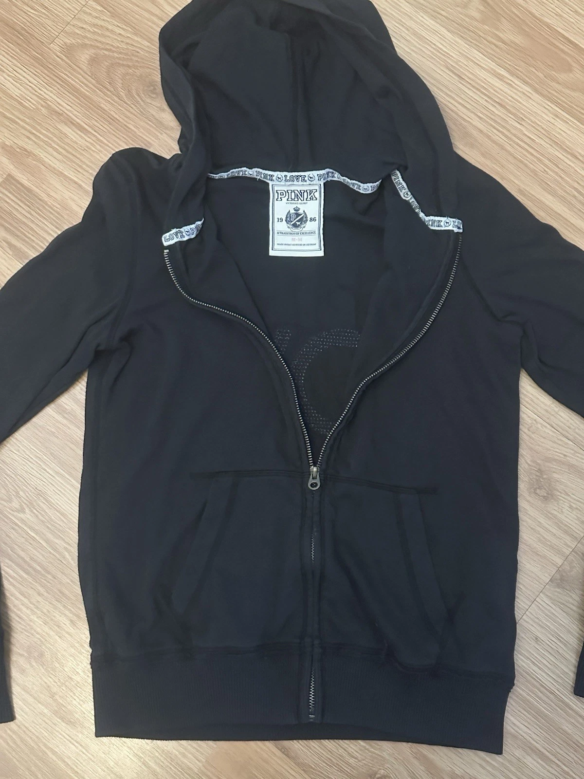 UNDERCOVER Felpa Victoria’s Secret rosa amore sogno credere con cappuccio paillettes zip intera M