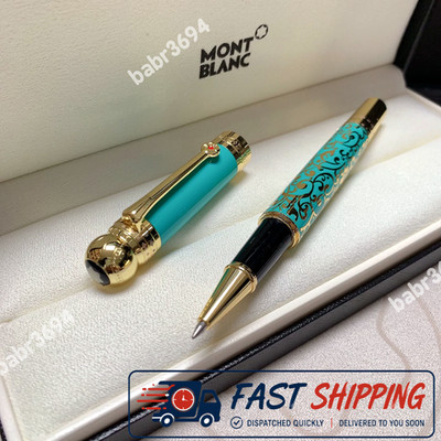New Montblanc Luxury Rollerball Pen Turquoise Gold VIP Rare Gift, New With Box