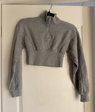 Alo Yoga Gray Cropped 1/4 Zip Fleece Pullover Sweatshirt Women’s S