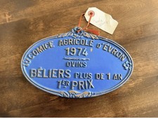 FRENCH VINTAGE AGRICULTURE PLAQUE TROPHY AWARD RAMS SHEEP FIRST PRIZE SIGN 1974